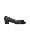 Ferragamo Vara Q Bow-embellished Quilted Patent-leather Pumps In Black