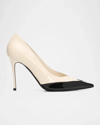 Ferragamo Varina 90mm Two-tone Patent Leather Pumps In Neutral