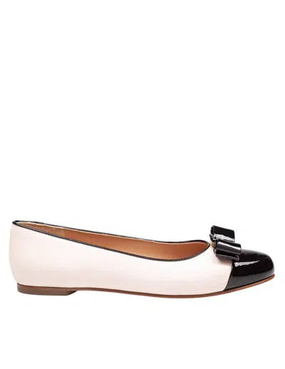 Ferragamo Varina Ballerina Flats In Nappa And Patent Leather, Pink And Black