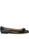 Ferragamo Varina Bow-embellished Patent-leather Ballet Flats In Black