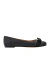 Ferragamo Varina Bow-embellished Patent-leather Ballet Flats In Black
