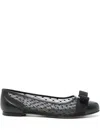 Ferragamo Varina Mesh Leather Ballet Flats In Black