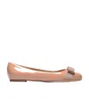 Ferragamo Varina Bow-detailed Patent-leather Ballet Flats In Pink