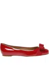 Ferragamo Glossy Red Leather Ballerinas In Red