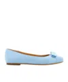 Ferragamo Varina Leather Ballerina Shoes In Sky Blue