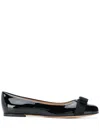 Ferragamo Varina Black Ballet Shoes With Engraved Logo On The Bow In Patent Leather Woman