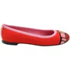 Ferragamo Varina Bow-accent Embroidery Knit Ballet Flats In Polyester In Red