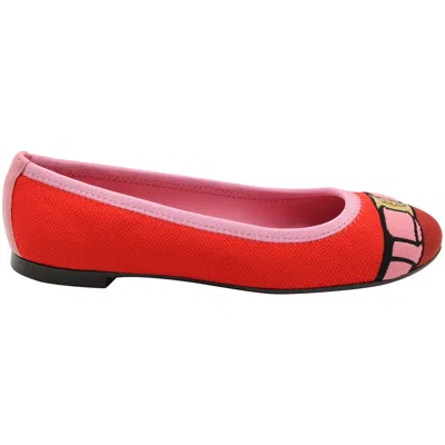 Ferragamo Varina Bow-accent Embroidery Knit Ballet Flats In Polyester In Red