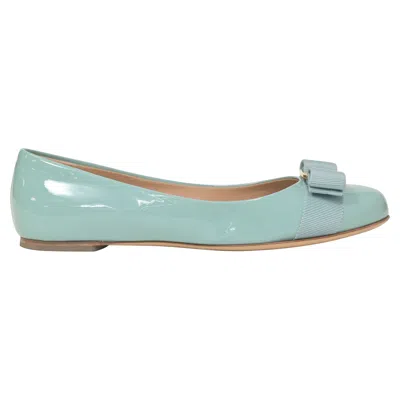 Ferragamo Varina Bow Ballet In Light Blue Patent Leather