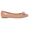 Ferragamo Varina Bow-detailed Patent-leather Ballet Flats In Brown