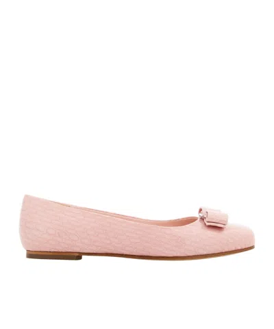 Ferragamo Double-bow Textured-finish Ballerina Shoes In Multicolor