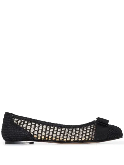 Ferragamo Varina Bow-embellished Balleria Shoes In Black