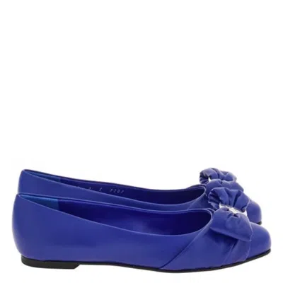 Ferragamo Varina Bow Leather Ballet Flats In Blue