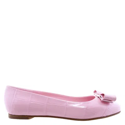 Ferragamo Varina Croco Bow Ballerina Flats In Bubble Gum In Pink