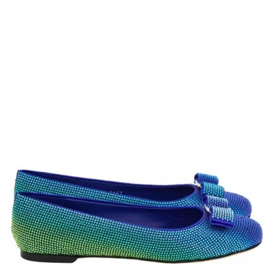 Ferragamo Varina Crystal Gradient Ballet Flats In Blue