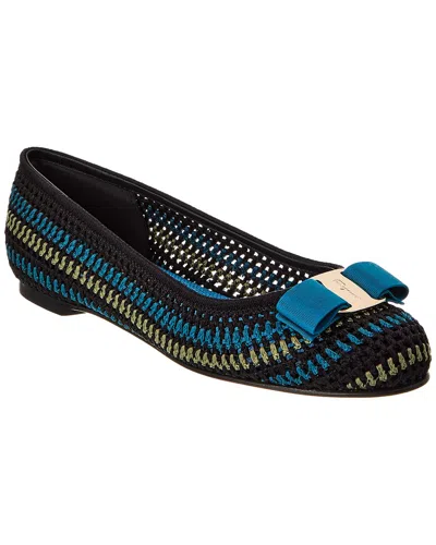 Ferragamo Varina Cotton Bow Ballerina Flats In Blue