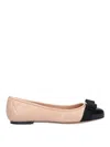 Ferragamo Varina Bow-embellished Quilted Smooth And Patent-leather Ballet Flats In Nude & Neutrals