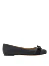 Ferragamo Glossy Leather Ballerinas With Bow Accent In Gray