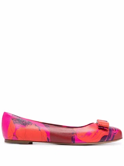 Ferragamo Varina Icon Ballerina Shoes In Red