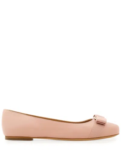 Ferragamo Light Pink Leather Ballet Flats In Multicolor