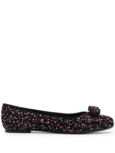 Ferragamo Varina Leather Ballerina Shoes In Purple