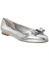 Ferragamo Varina Leather Ballet Flat In Silver