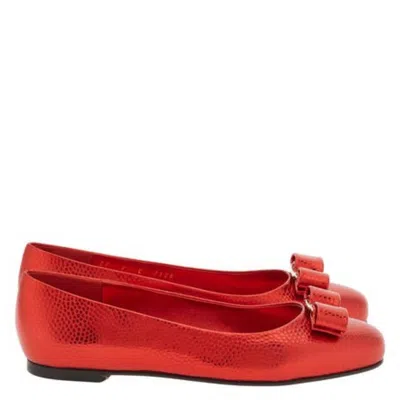 Ferragamo Varina Leather Ballet Flats In Red