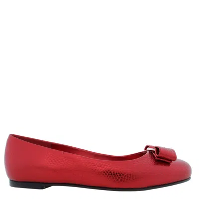 Ferragamo Varina Leather Ballet Flats, Size 7 C In Red