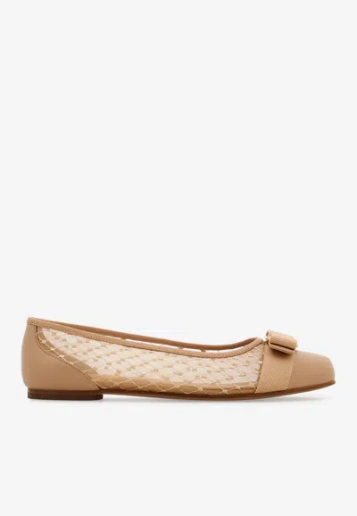 Ferragamo Varina Mesh Ballet Flats In Brown