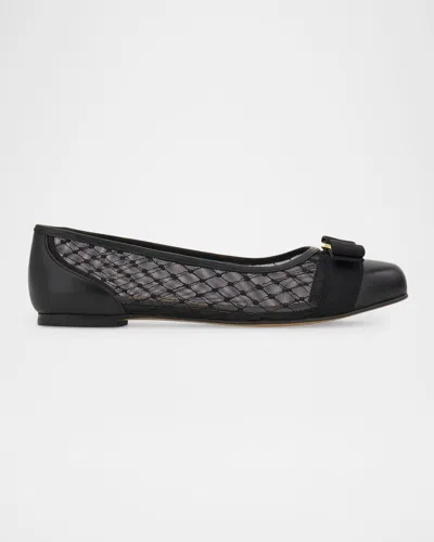 Ferragamo Varina Mesh Ballet Flats In Black