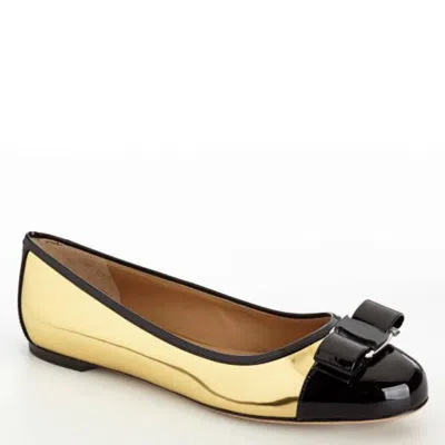 Ferragamo Varina Metallic Ballet Flats In Gold