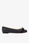 Ferragamo Varina Bow-embellished Patent-leather Ballet Flats In Black