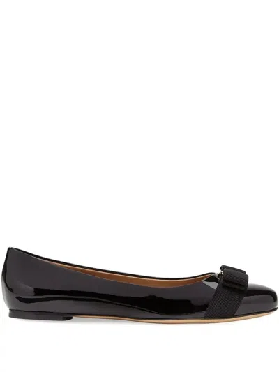 Ferragamo Varina Patent Ballet Flats In Black