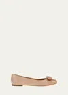 Ferragamo Varina Patent Leather Bow Ballerina Flats In Amaretti