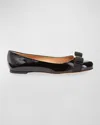 Ferragamo Varina Bow-embellished Patent-leather Ballet Flats In Black