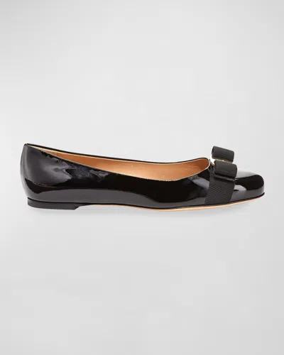 FERRAGAMO VARINA PATENT LEATHER BOW BALLERINA FLATS