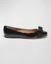 Ferragamo Varina Bow-embellished Patent-leather Ballet Flats In Nero Patent