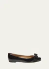 Ferragamo Varina Patent Leather Bow Ballerina Flats In Nero Patent