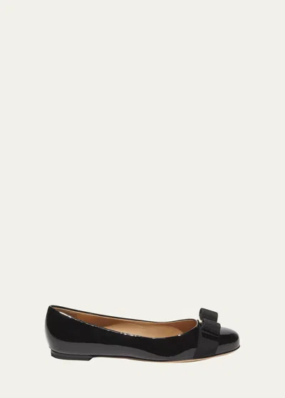 FERRAGAMO VARINA PATENT LEATHER BOW BALLERINA FLATS