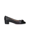 Ferragamo Vara Q Bow-embellished Quilted Patent-leather Pumps In Black