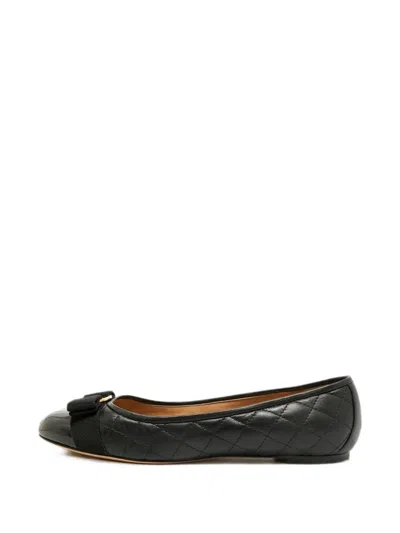 Pre-owned Ferragamo Varina Quilted Ballet Flats In Black