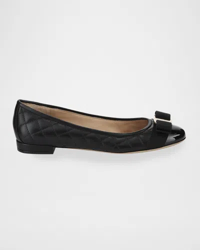 Ferragamo Varina Quilted Bow Ballet Flats In Black