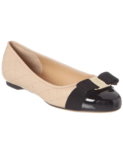 Ferragamo Varina Bow-embellished Quilted Smooth And Patent-leather Ballet Flats In Pink