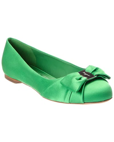 Ferragamo Varina Satin Ballet Flat In Green