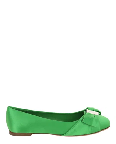 Ferragamo Varina Satin Flat In Green