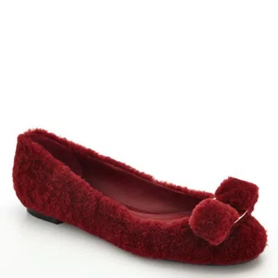 Ferragamo Varina Shearling Ballet Flats In Red