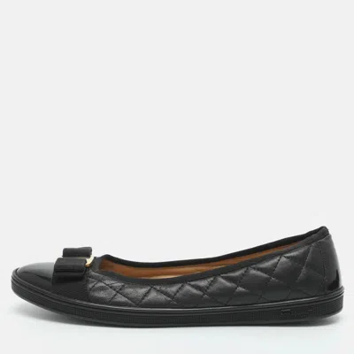 Pre-owned Ferragamo Varina Size 37 Black Quilted Leather Ballet Flats