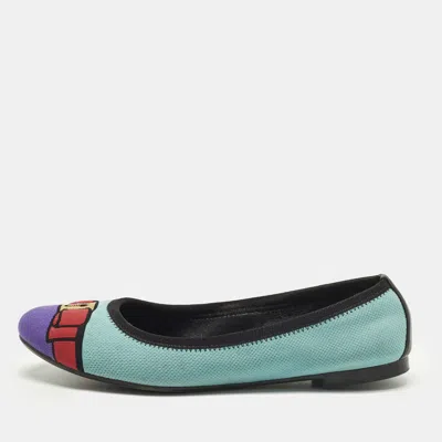 Pre-owned Ferragamo Varina Size 39 Multicolor Knit Fabric Ballet Flats