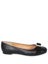 Ferragamo Glossy Leather Ballerinas With Bow Accent In Gray