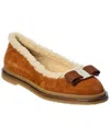 Ferragamo Varina Shearling-lined Bow-embellished Suede Ballet Flats In Brown